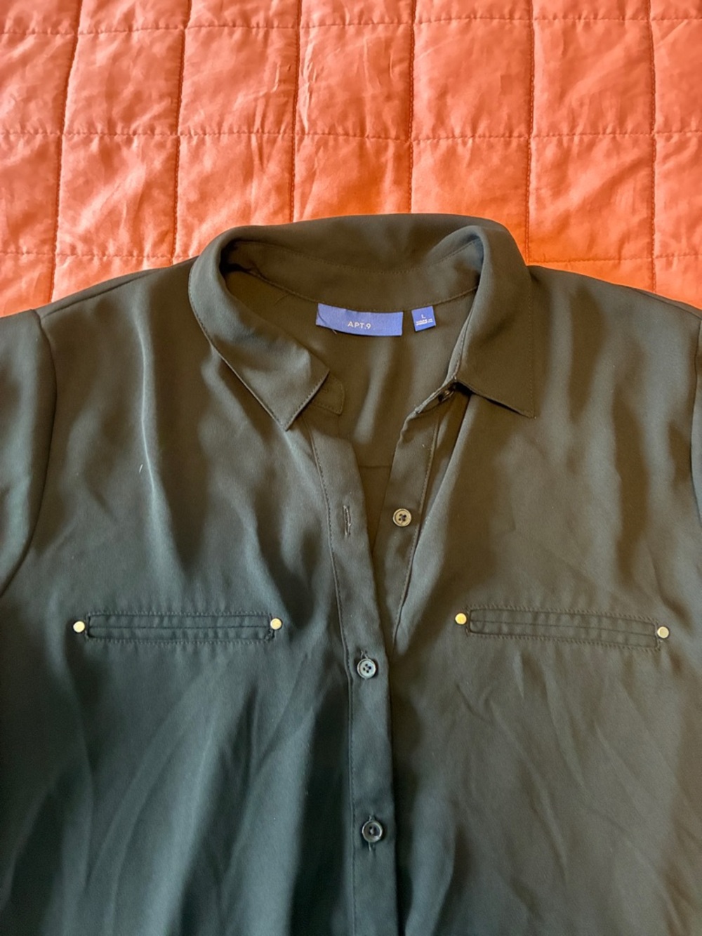 Apt. 9 blackButton-Front Blouse with Gold Studs